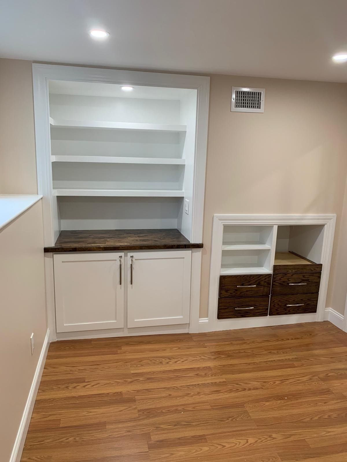 Painted built-in shelves and trim