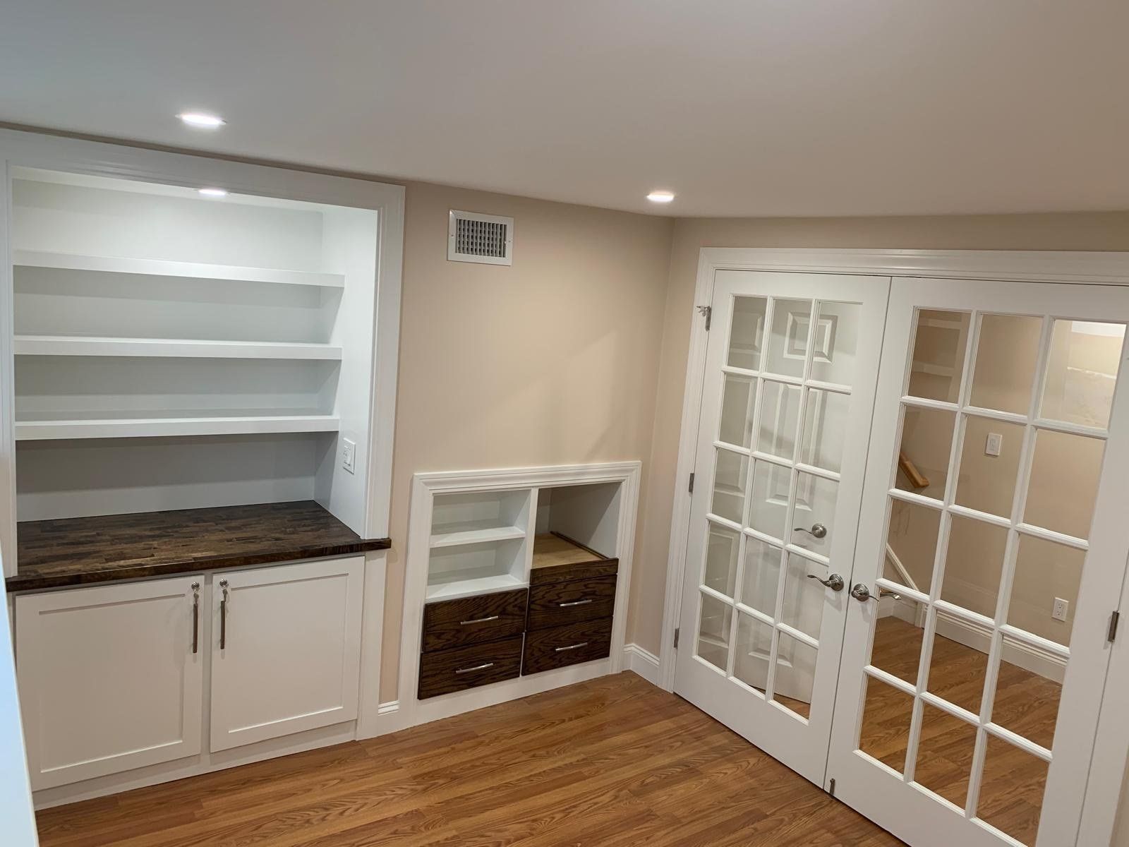 Painted built-ins and French doors